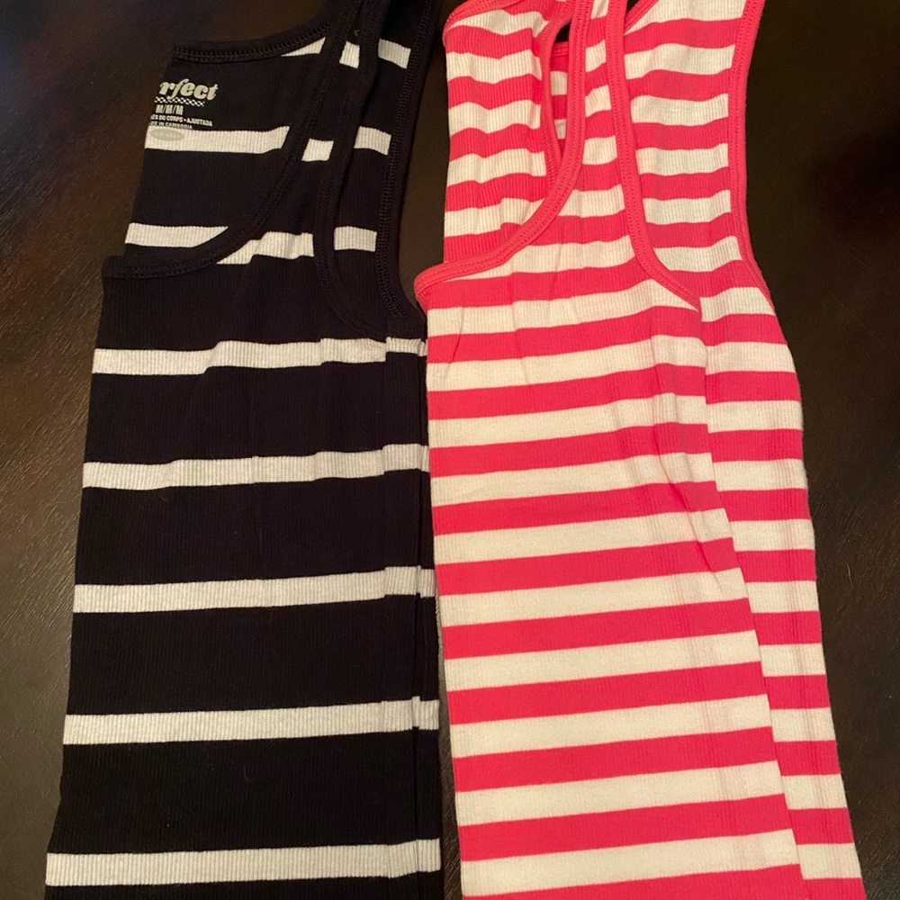 Old Navy Black and Pink Striped Tank Tops
